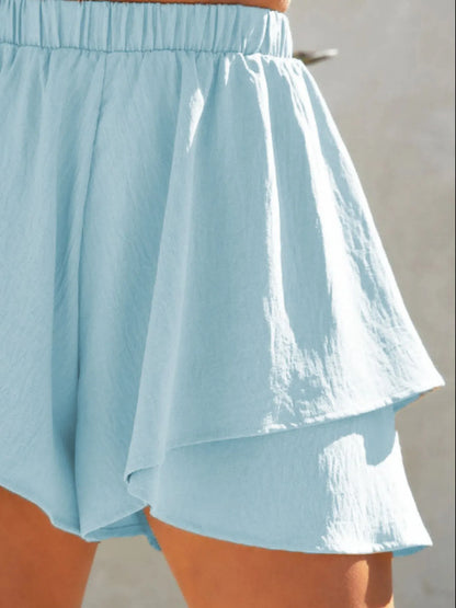 High-Waisted Elastic Waistband Layered Shorts