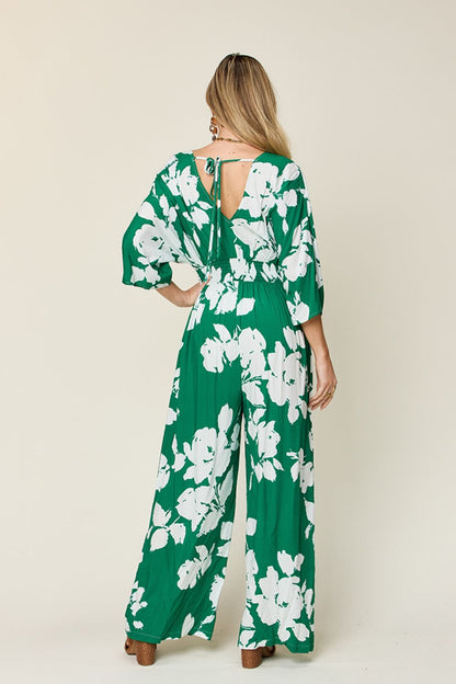 Printed Tie-Back Wide-Leg Jumpsuit