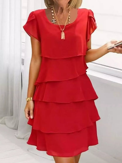 Full Size Ruffled Layered Petal Sleeve Dress Plus Size Scarlet