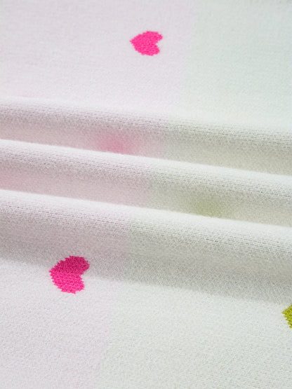 Multicolour Heart Pattern Dropped Shoulder Sweater
