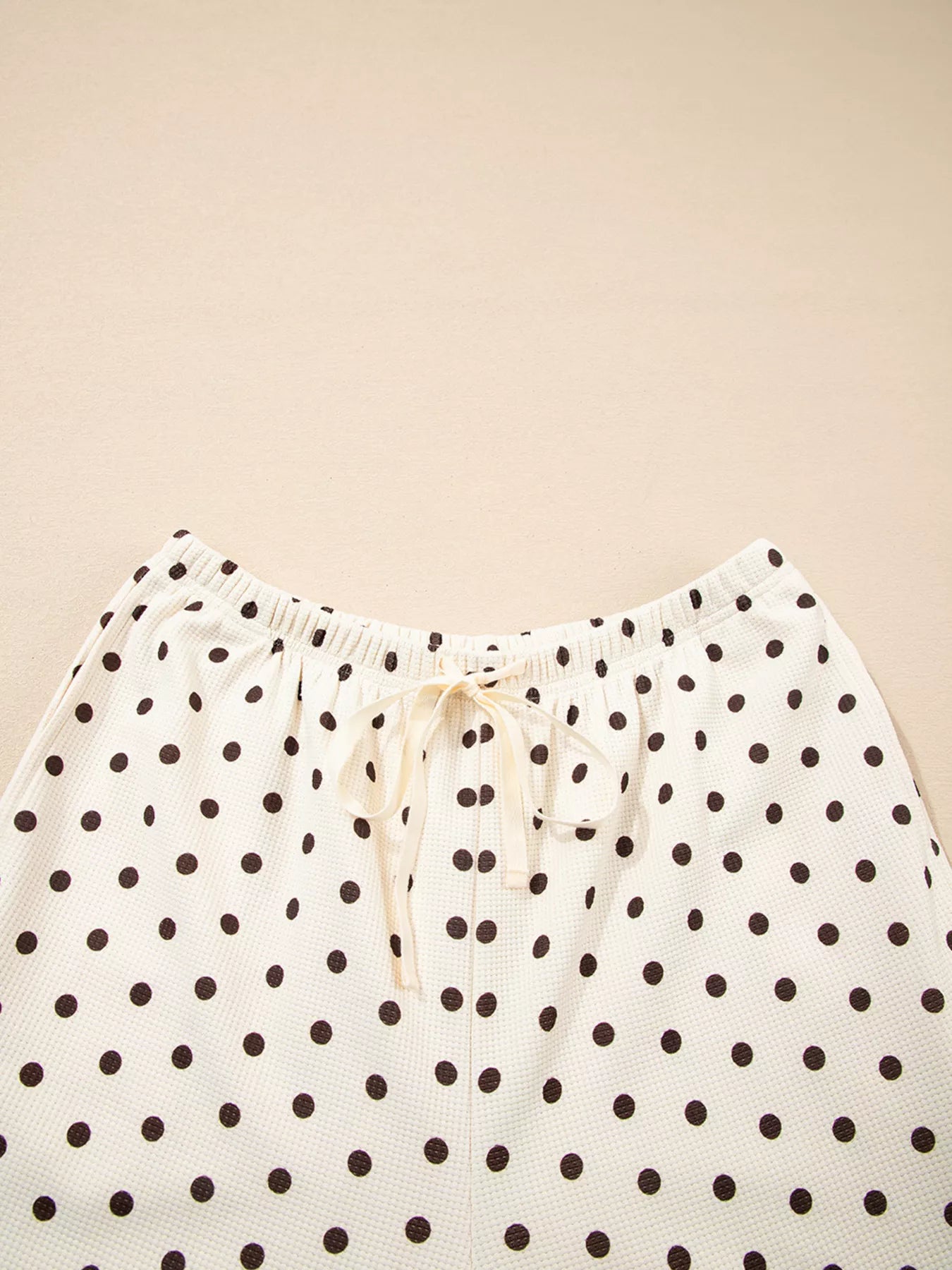 Polka Dot Notched Long Sleeve Top and Drawstring Joggers Lounge Set