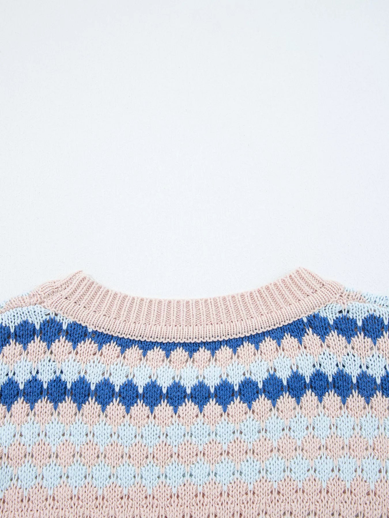 Stripe Eyelet Patterned Drop Shoulder Sweater