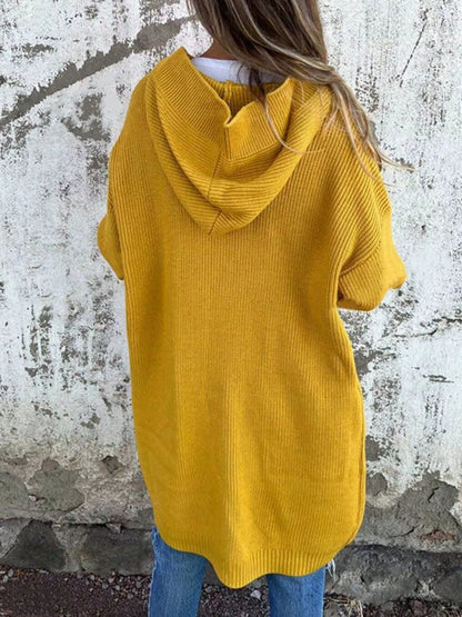 Full Size Button-Down Hooded Cardigan Plus Size