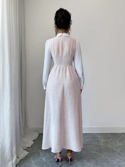 Tweed Long Sleeve A-Line Midi Dress