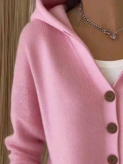 Full Size Hooded Button-Front Soft Knit Cardigan Plus Size