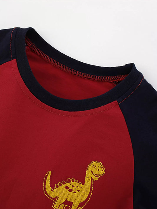 Children's Dinosaur Color Block Long Sleeve T-Shirt