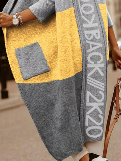 Full Size Hooded Color Block Open Front Cardigan Plus Size