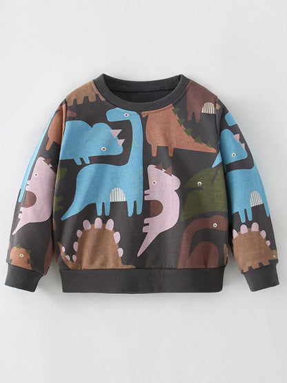 Children's Dinosaur Print Crew Neck Sweatshirt Multicolor