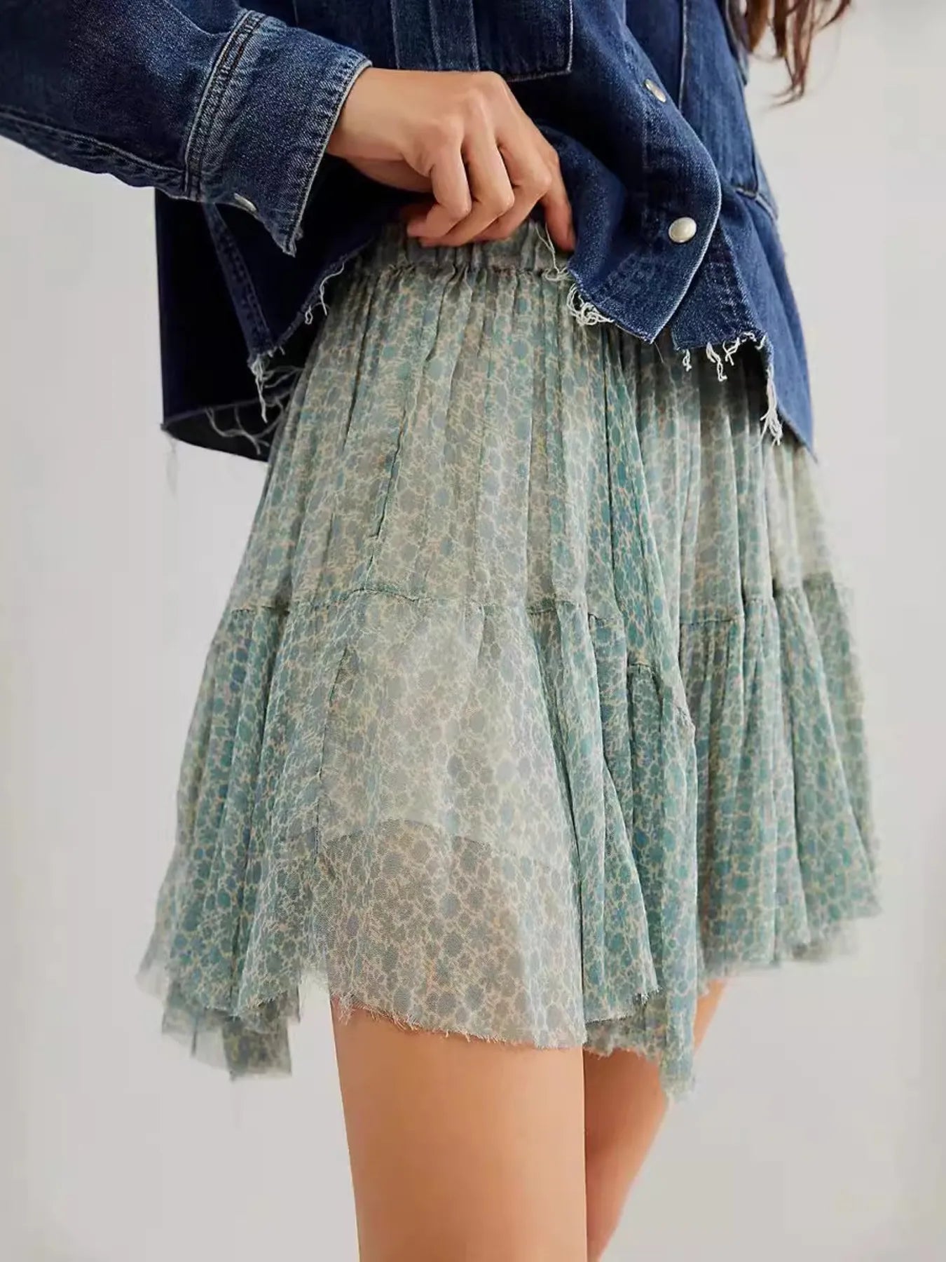 Floral Print Mini Skirt Green