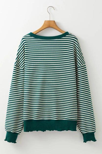 Striped Santa Round Neck Christmas Sweatshirt