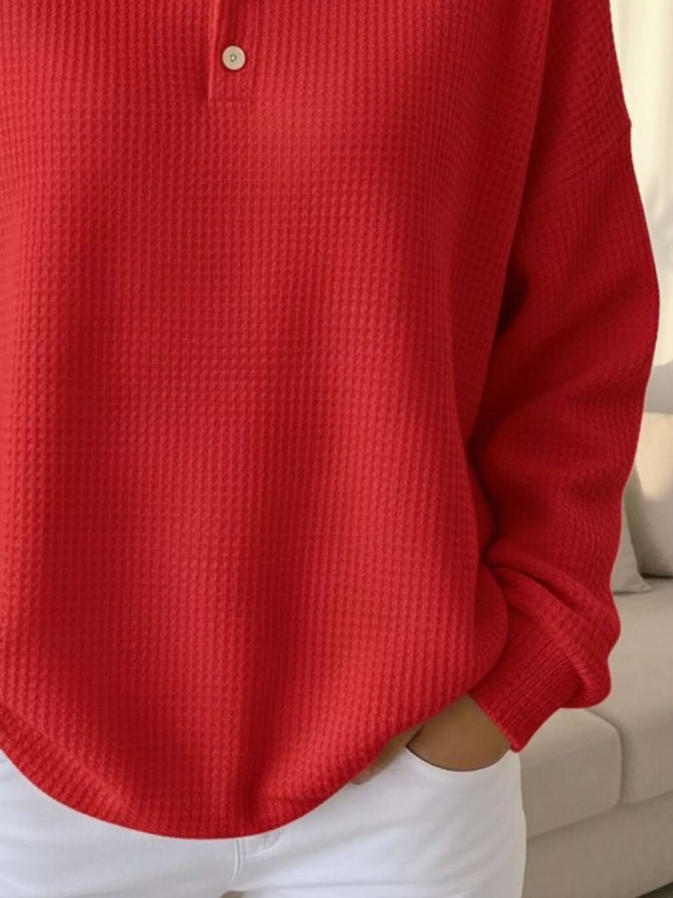 Full Size Waffle Knit Button Detail Sweatshirt Plus Size