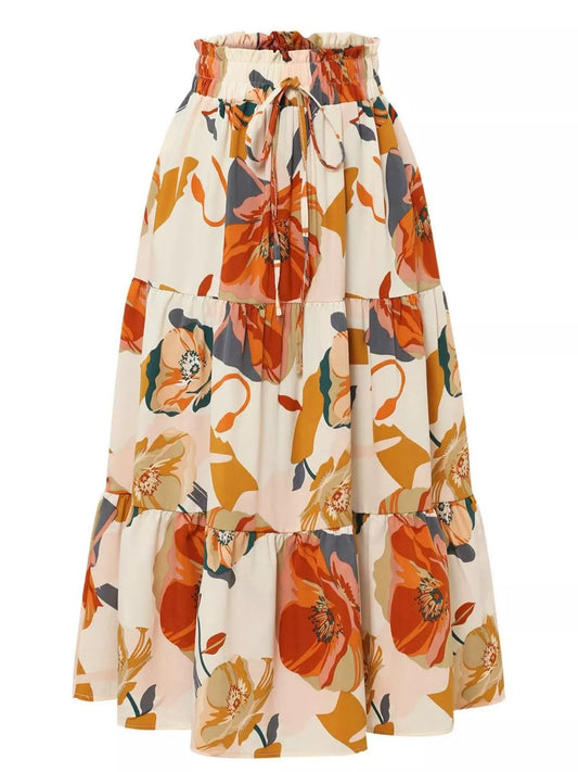Full Size Floral Print Tiered Skirt Plus Size Color