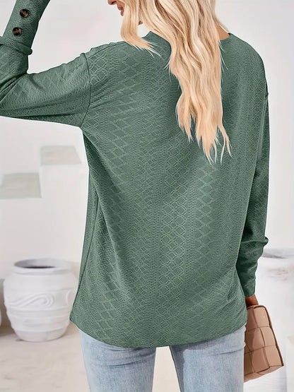 Plus Size V-Neck Textured Long Sleeve T-Shirt