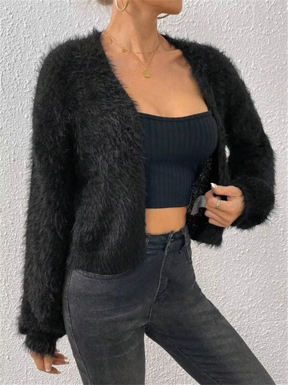 Open Front Long Sleeve Cardigan Black