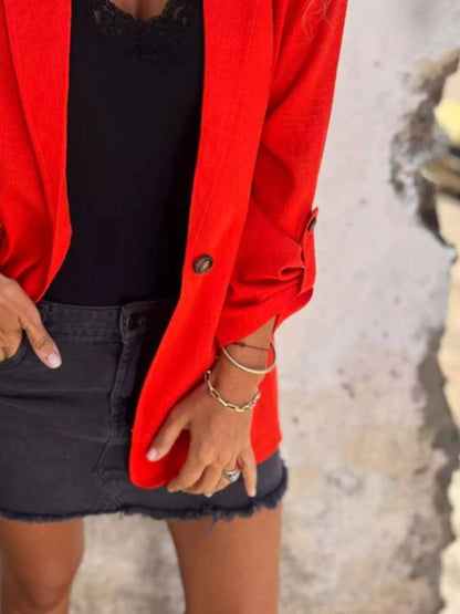 Full Size Lapel Collar Long Sleeve Blazer Plus Size