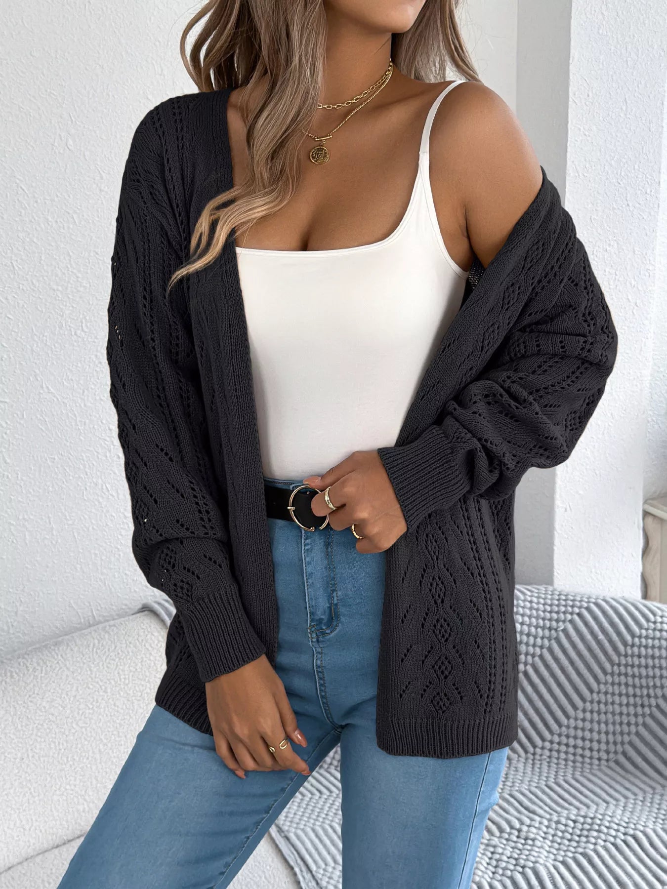 Openwork Open Front Cardigan