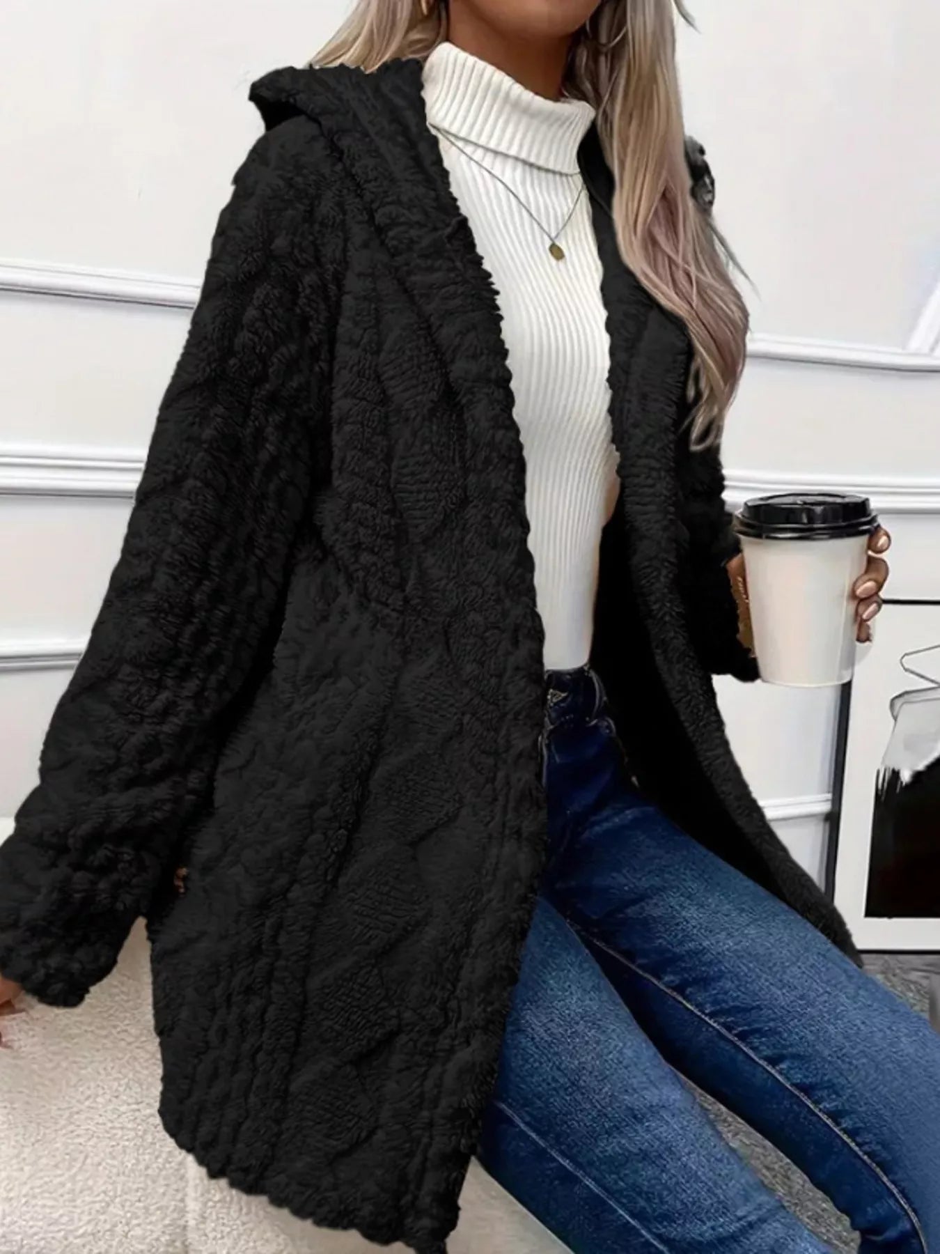 Full Size Button-Down Hooded Outerwear Plus Size Black