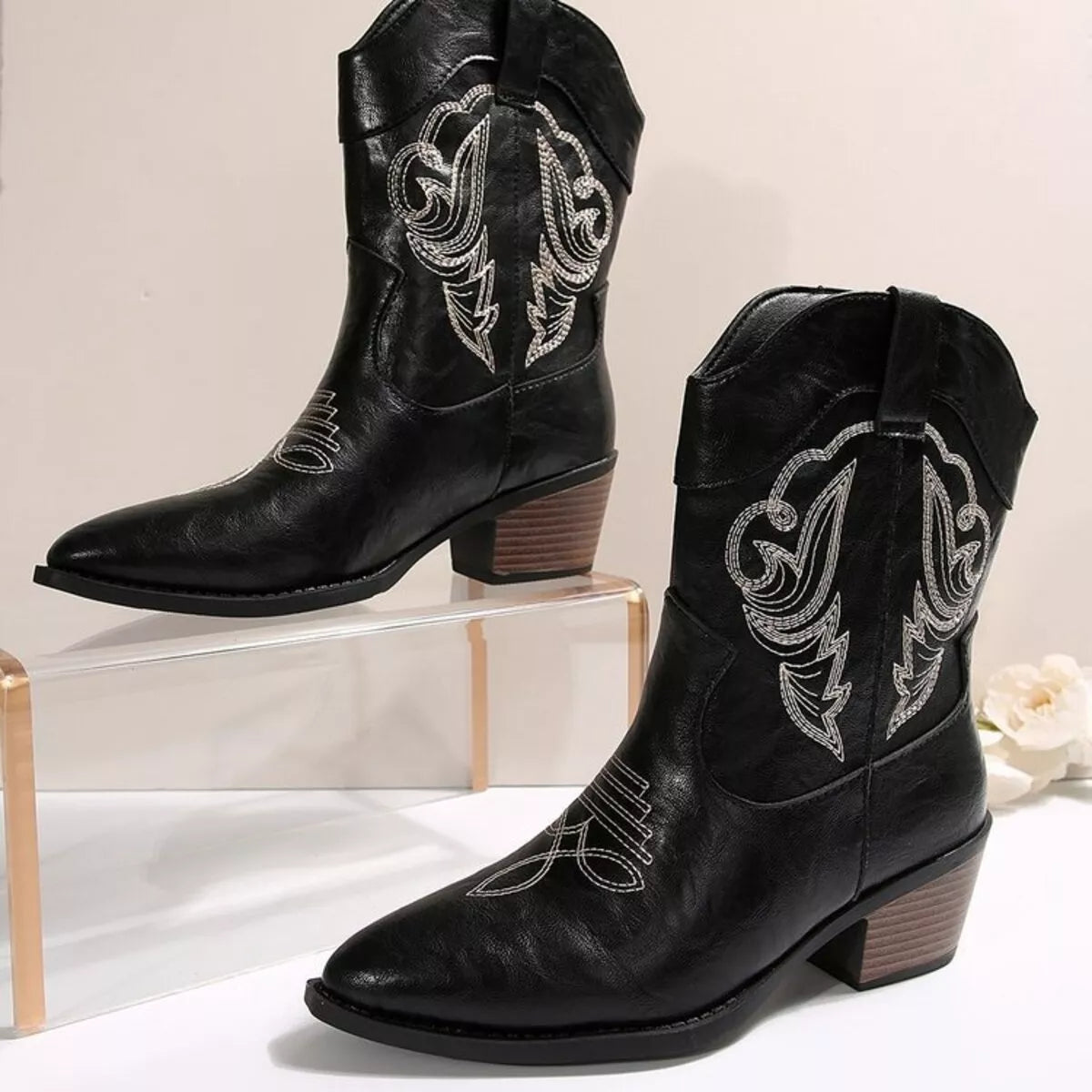 Western Cowboy Boots with Embroidered Design