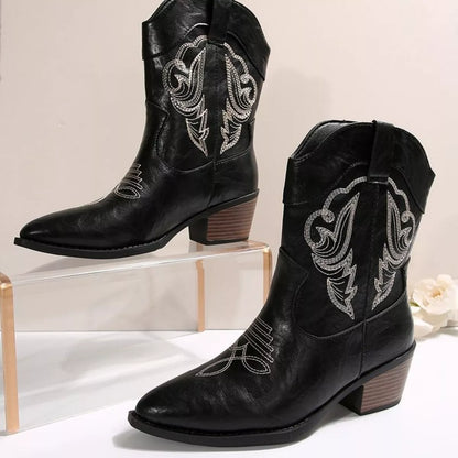 Western Cowboy Boots with Embroidered Design