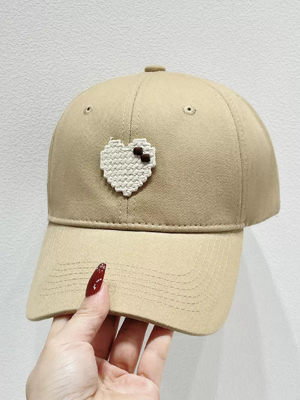 Heart Adjustable Baseball Cap Khaki One Size