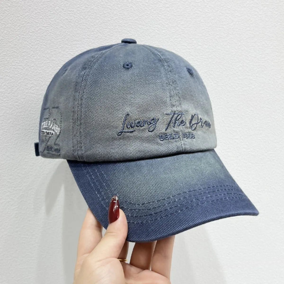 Embroidered Adjustable Cotton Baseball Cap Dusty Blue One Size