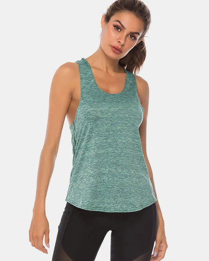 Full Size Scoop Neck Wide Strap Active Tank Light Green