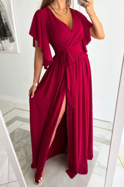 Surplice Flutter Sleeve Maxi Dress Scarlet