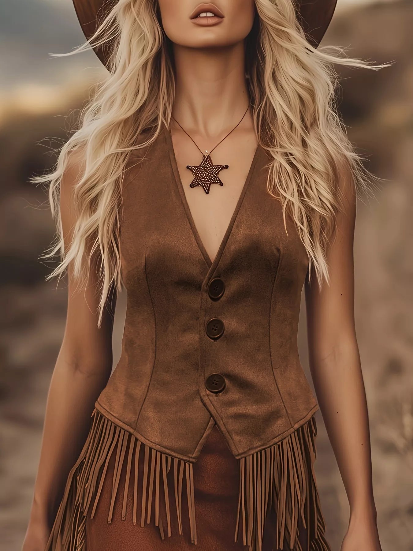 Western Fringe Vest Coat Dark Brown