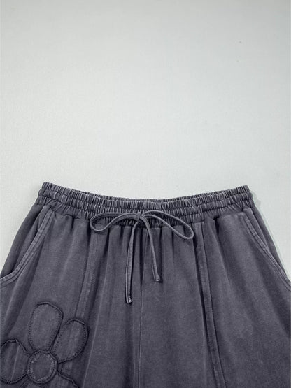 Flower Patch Mineral Washed Terry Knit Cropped Wide Leg Pants