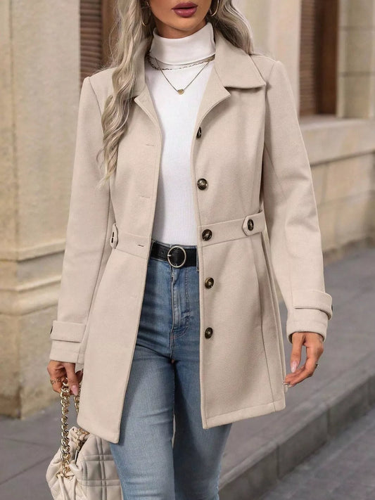Button Up Long Sleeve Coat Apricot