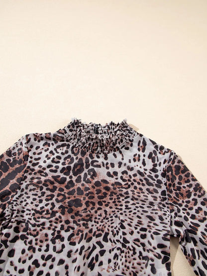 Leopard Print Long Sleeve Mock Neck Bodysuit