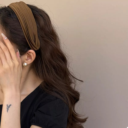 Pleated Wide Hair Headband Dark Brown One Size
