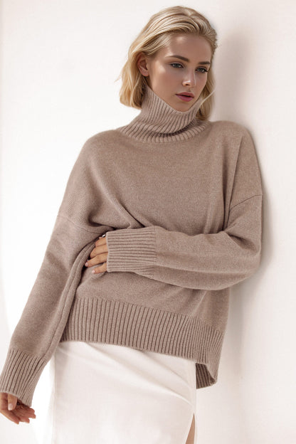 Back To School Sweater - Basic Bae Turtleneck Dropped Shoulder Long Sleeve Sweater