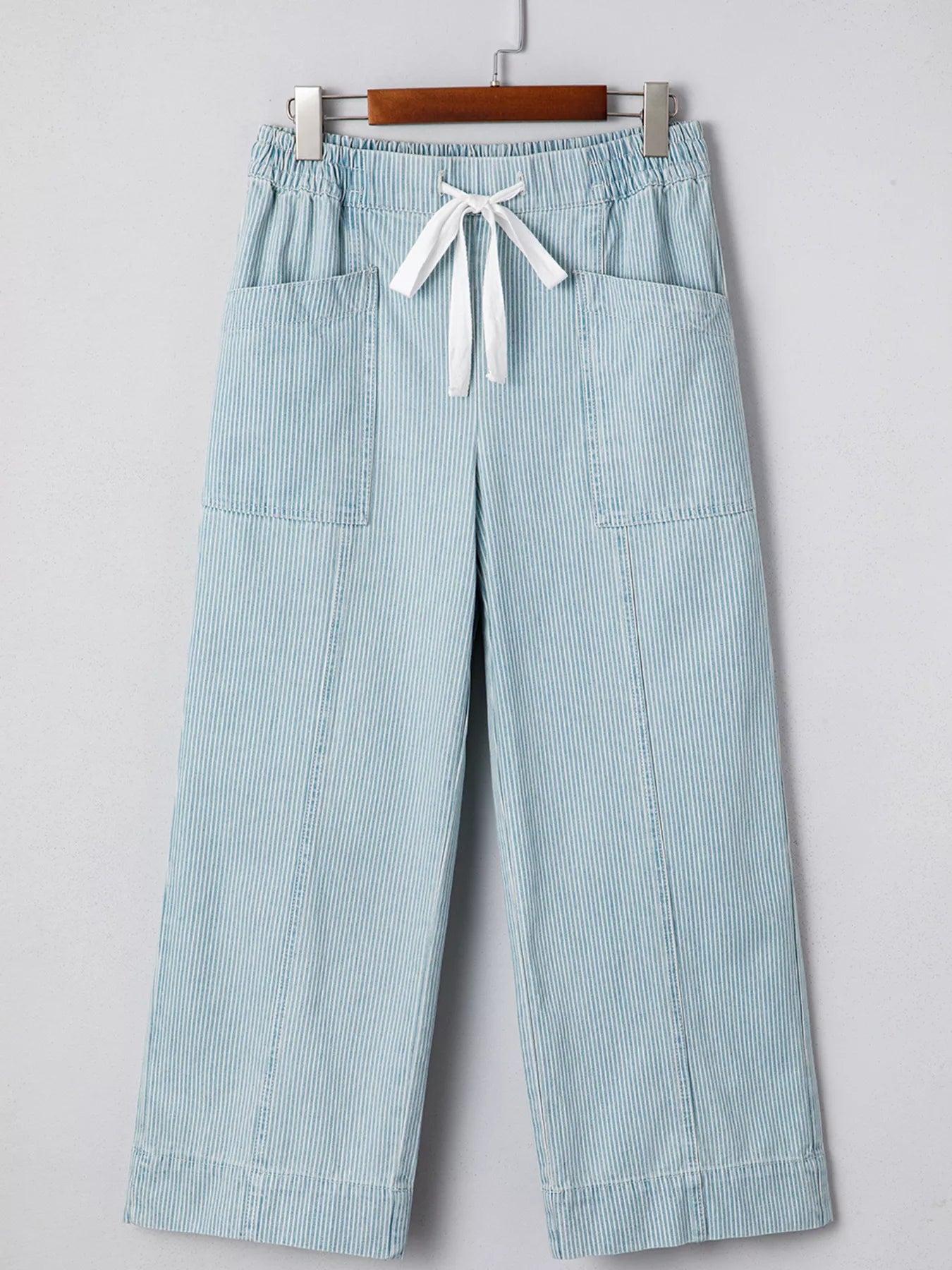 Stripe Mid Rise Drawstring Waist Jeans