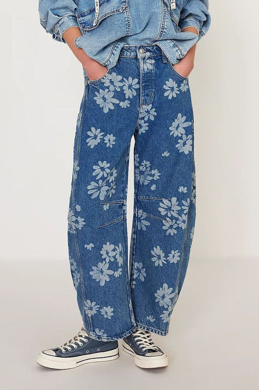 Flower Print Wide Leg Jeans Medium