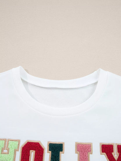 HOLLY JOLLY Embroidered Round Neck Sweatshirt