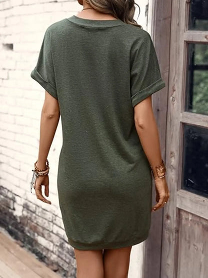 V-Neck Short Sleeve Mini Tee Dress