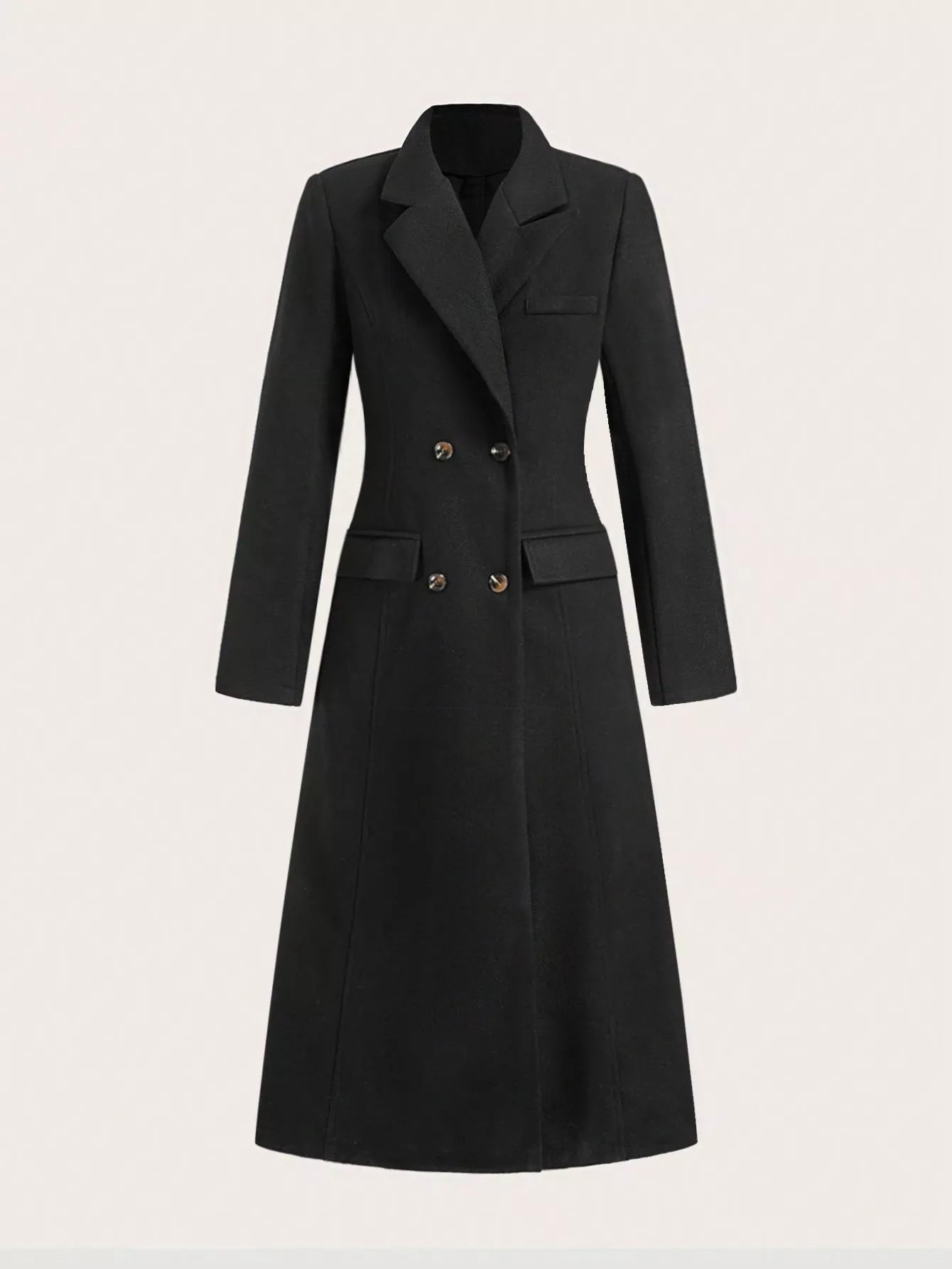 Double-Breasted Wool Blend Overcoat Black