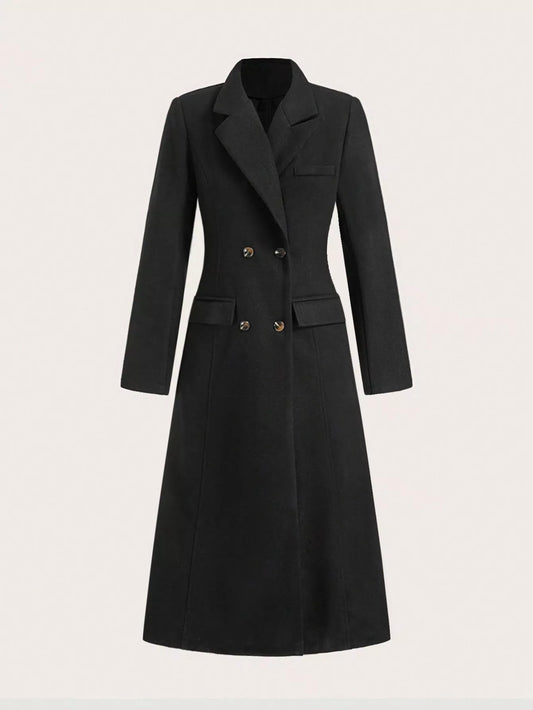 Double-Breasted Wool Blend Overcoat Black