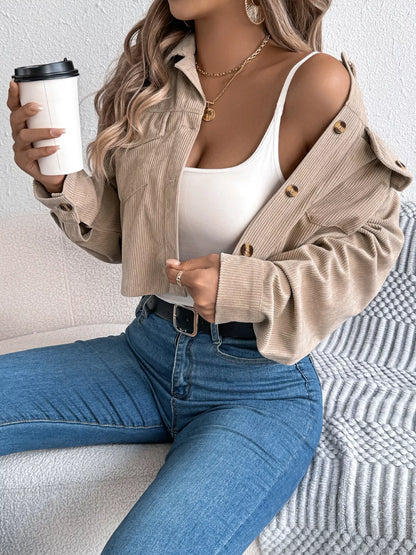 Corduroy Button-Up Dropped Shoulder Jacket
