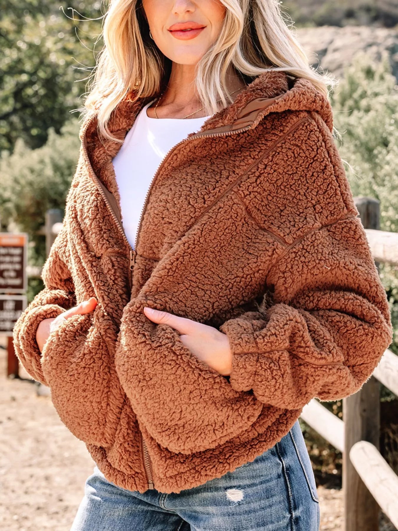 Zip Up Hooded Sherpa Jacket