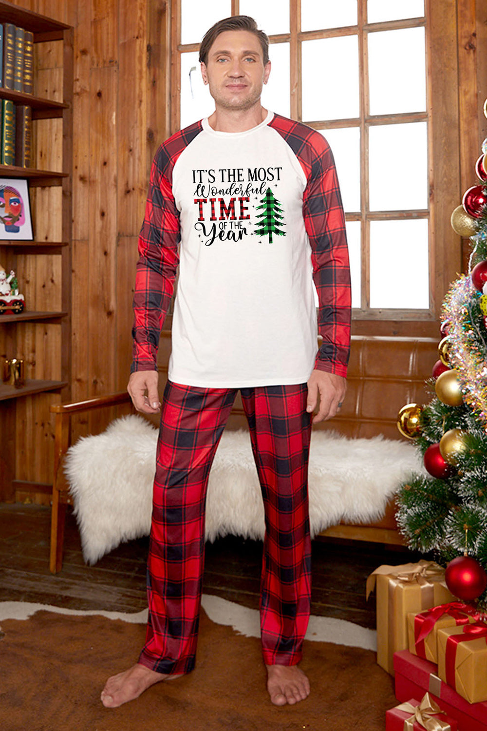 Slogan Graphic Top and Plaid Pants Set Multicolor