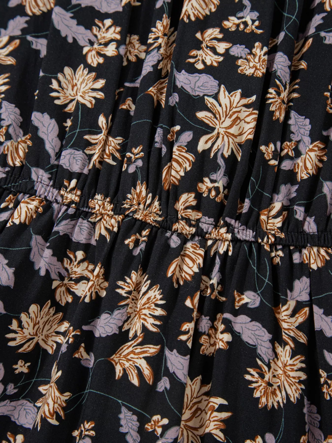 Floral Deep V Neck Smocked Bust Bubble Sleeve Babydoll Dress