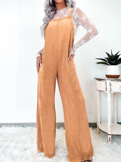 Square Neck Wide Leg Denim Overalls