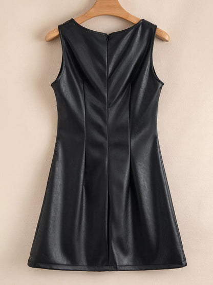 Vegan Leather Sleeveless Mini Dress