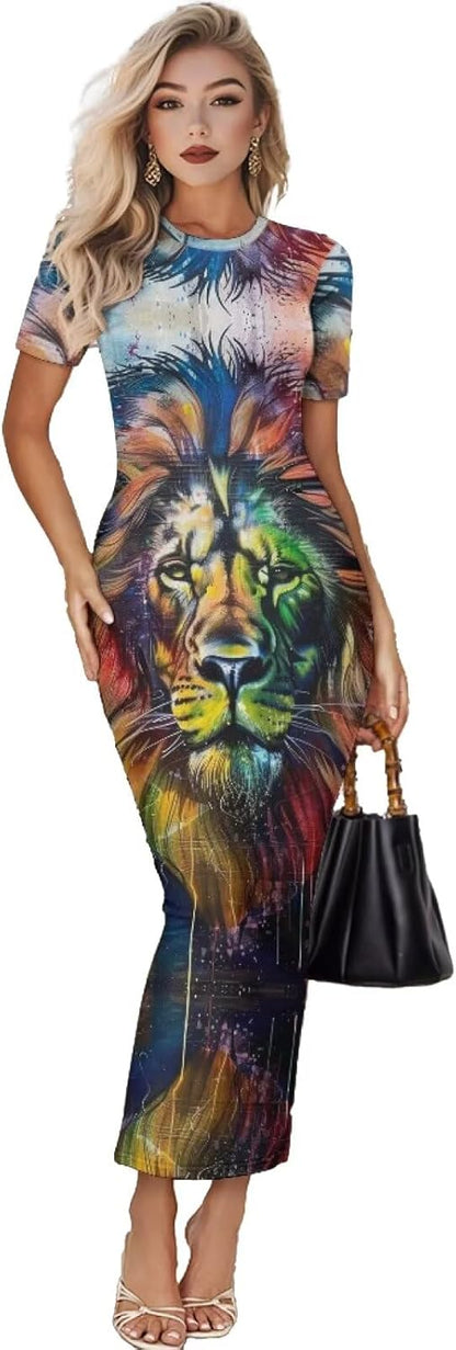 Women's Jamaican Flag Bodycon Midi Dress Short Sleeve A-jamaica