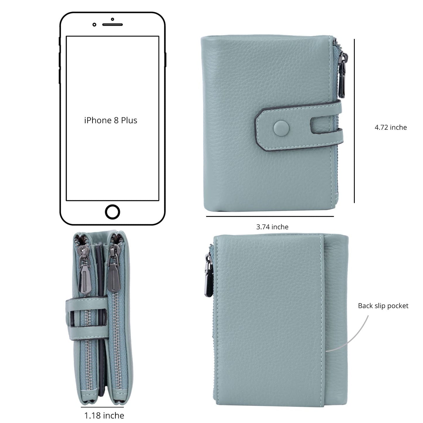 Women Leather Wallet - Small RFID Blocking Card Holder with Double Zipper