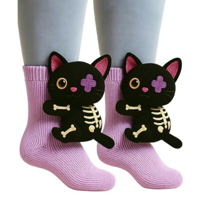 Cute Animal Socks for Women - Plush Long Stocking Socks with 3D Designs Black Cat