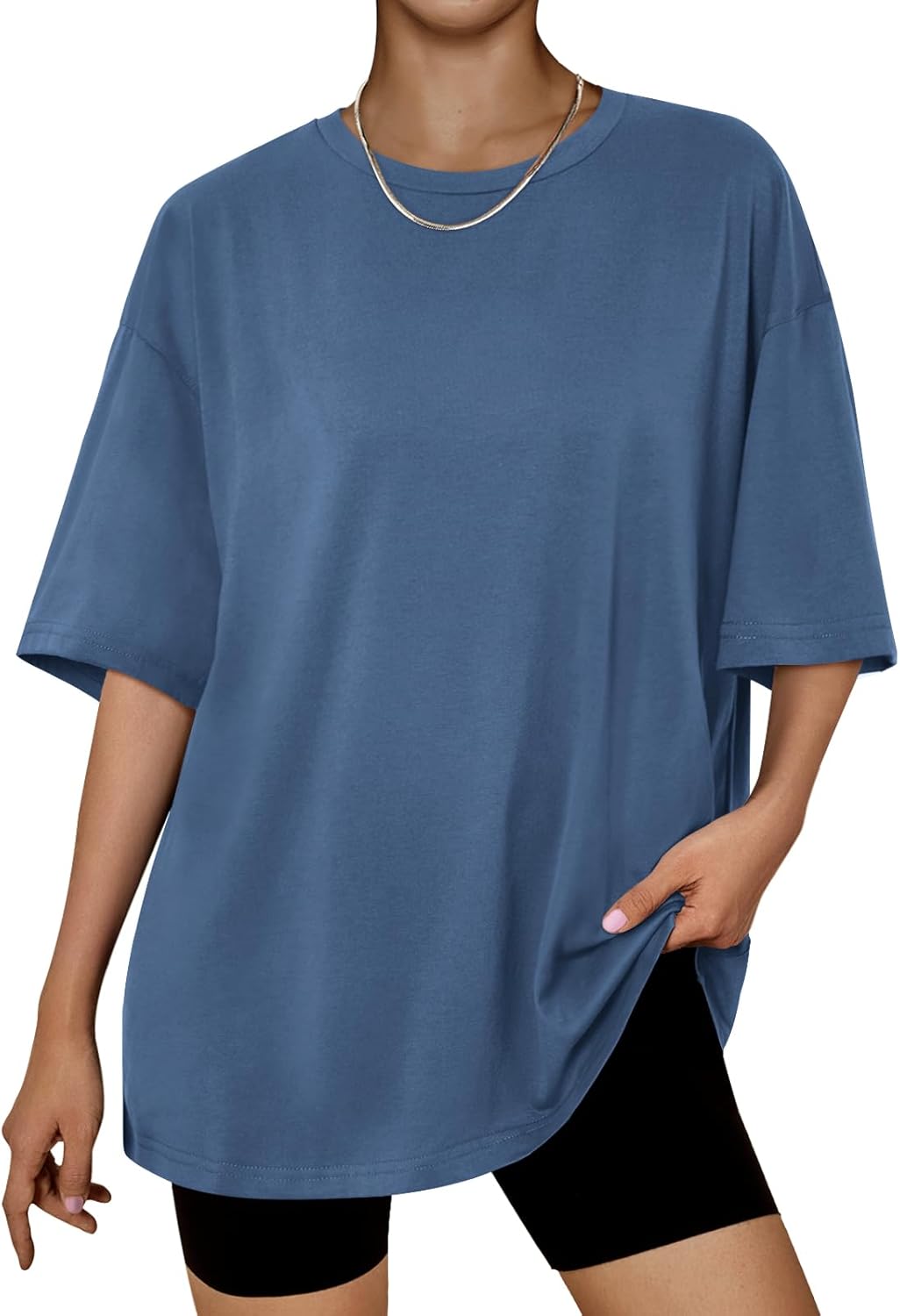 Women's Oversized Summer T-Shirt Short Sleeve Casual Workout Top Large Blue