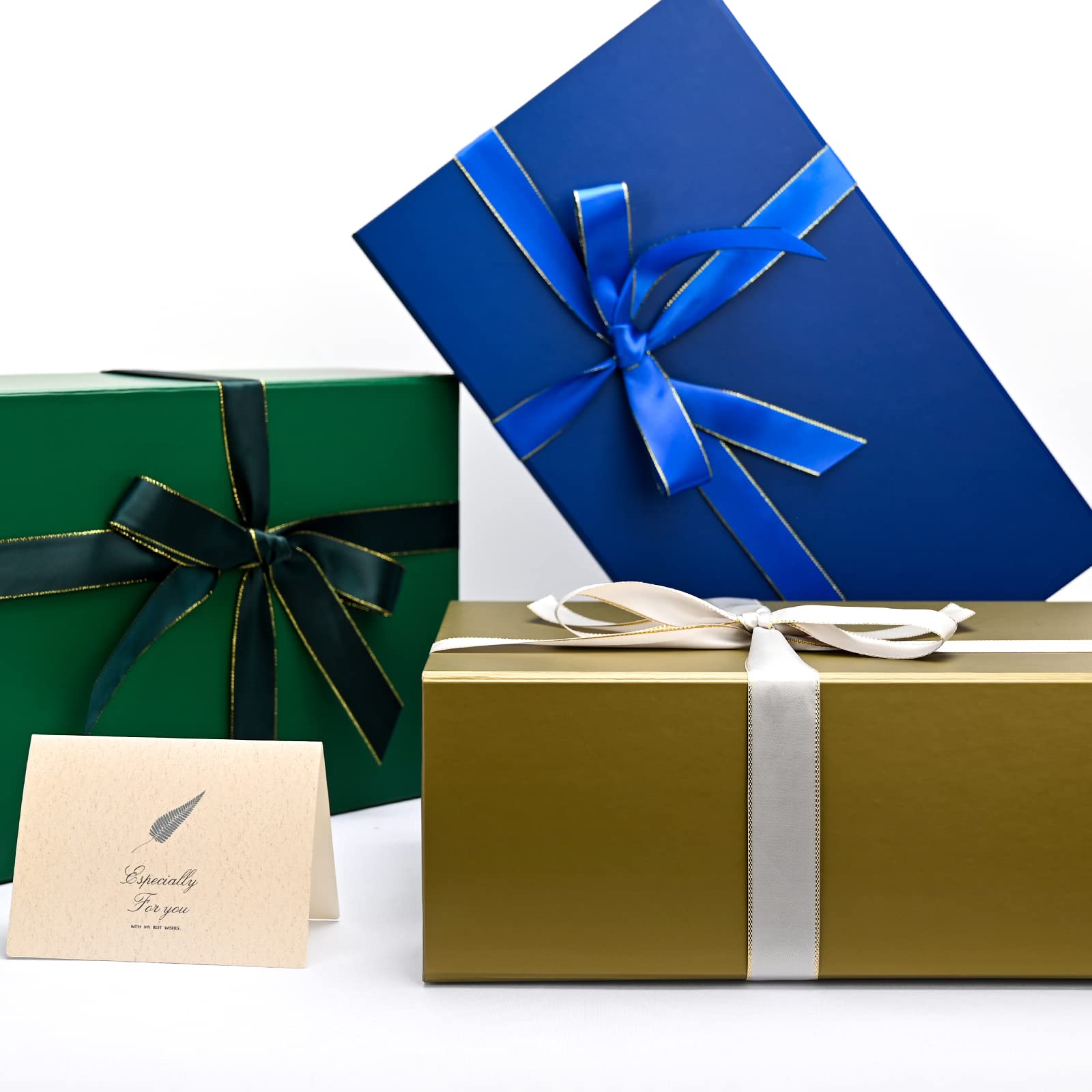 Gift Boxes with Lids 2 Pack - Magnetic Closure with Ribbon, Card, Filler & Sticker